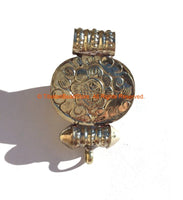 Ethnic Tibetan Amber Resin Ghau Amulet Pendant with Tibetan Silver Caps & Repousse Lotus Floral Details - WM4668C