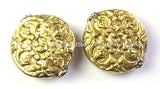 2 BEADS - LARGE Tibetan Double Vajra Round Repousse Carved Tibetan Brass Beads - Large Handmade Ethnic Brass Beads - B2424-2
