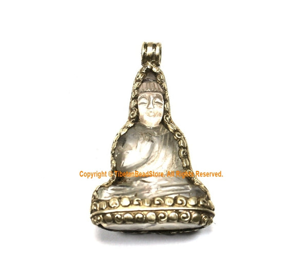 92.5 Sterling Silver Encased Carved Crystal Quartz Buddha Pendant - One of a Kind Handmade Pendant - Crystal Buddha Pendant - SS8022