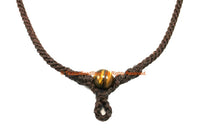 Brown Handwoven Cord Necklace with 12mm Tigers Eye Bead - 4mm Cord Necklace Unisex Boho Surfer Jewelry Cord Choker ©TibetanBeadStore - BK39