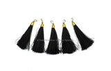 2 TASSELS Black Tassels with Gold Toned Brass Cap - Quality Boho Tassels Bag Tassels Earring Tassels - Craft Tassels - T218-2