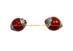 2 BEADS - Tibetan Red Crackle Resin Beads with Repousse Brass Caps - Tibetan Beads Pendants Jewelry - TibetanBeadStore - B3528-2