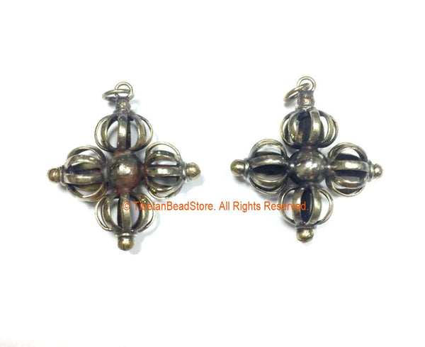 2 PENDANTS Tibetan Brass Double Dorje Vajra Pendants- Buddhist Jewelry Tibetan Ritual Object Pendant Nepal Vishva-Vajra Pendant - WM7723-2