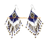Ethnic Beaded Fringe Tassel Earrings with Multi-colored Beads - Boho Beadwork Earrings - Handmade Jewelry - E22B