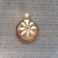 Tibetan Amber Copal Resin Round Pendant with Repousse Floral Tibetan Silver Bail - Tibetan Amber Pendant - Handmade Tibetan Jewelry - WM7862