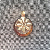 Tibetan Amber Copal Resin Round Pendant with Repousse Floral Tibetan Silver Bail - Tibetan Amber Pendant - Handmade Tibetan Jewelry - WM7862