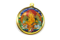 Reversible Zambala & Kalachakra Tibetan Pendant - Enamel Pendant Earring Supplies Jewelry Supplies Tibetan Pendant- WM7716