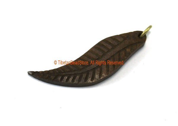 Ethnic Tribal Tibetan Carved Bone Leaf Pendant - Leaf Charm Pendant - Boho Jewelry Amulet - WM7270