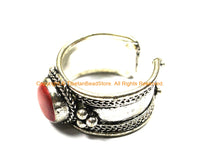 Handmade Ethnic Adjustable Tibetan Ring with Stone Inlay Accent - Boho Ring Nepal Tibet Ring Statement Ring Tibetan Jewelry- R302