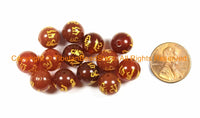 2 BEADS 10mm Tibetan "OM Mani" Mantra Etched Carnelian Color Quartz Beads- TibetanBeadStore Tibetan Beads, Pendants, Jewelry- B2948-2
