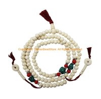 108 beads 8mm Size Tibetan Cream White Mala Prayer Beads with Counters - Tibetan Mala Beads - Meditation Beads Mala Making Supplies - PB224