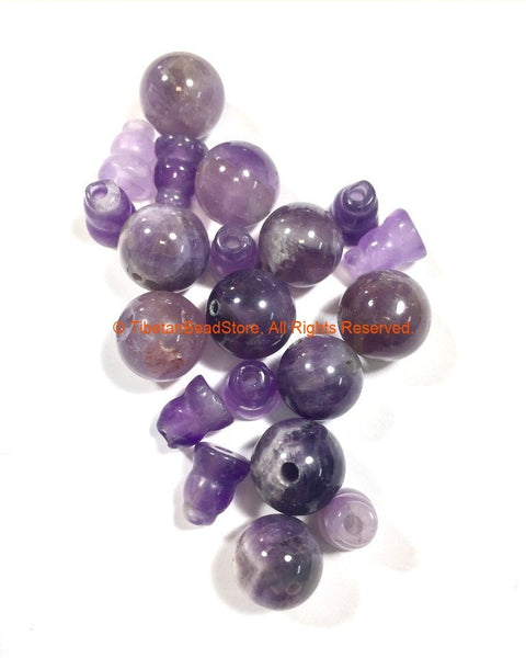 Tibetan Amethyst Guru Bead Set - 3 Hole Guru Beads Gemstone Guru Beads Tibetan Prayer Beads Mala Making Supply - GB26B-1