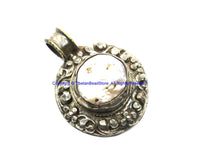 Ethnic Tibetan Handmade Repousse Floral Pendant with Pearl Inlay - Himalayan Deer Detail - WM7955