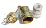 Tibetan Brass Prayer Wheel Pendant with Mantra Prayer Scrolls, 8 Auspicous Symbols, Double Vajra & Om Mantra Details - 15mm x 40mm - WM4050