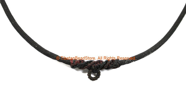 Black Handwoven Cord Adjustable Necklace - 3mm Thick Cord 28" Necklace - Unisex Boho Surfer Jewelry Cord Choker - © TibetanBeadStore - BK27