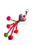 Handmade Ethnic Tribal Heart-Shaped Pom Pom Tassel - Decorative Bag Charm Key Ring Tassel - BK23C