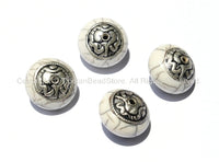 4 BEADS Tibetan White Crackle Resin Beads with Tibetan Silver Auspicious Conch Caps - Ethnic beads - B925-4