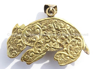 Large Tibetan Brass Animal Pendant with Lapis Lazuli Gemstone Inlay - Brass Repousse Animal - Tibetan Jewelry - Tibetan Pendant - WM5399