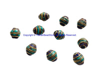 2 BEADS Tibetan Bicone Shape Brass Beads with Lapis, Turquoise Inlays - TibetanBeadStore Brass Inlay Beads- Tibetan Beads - B3520-2