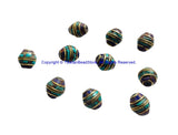 4 BEADS Tibetan Bicone Shape Brass Beads with Lapis, Turquoise Inlays - TibetanBeadStore Brass Inlay Beads- Tibetan Beads - B3520-4
