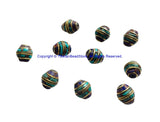 10 BEADS Tibetan Bicone Shape Brass Beads with Lapis, Turquoise Inlays - TibetanBeadStore Brass Inlay Beads- Tibetan Beads - B3520-10