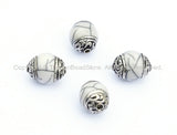 4 beads - Tibetan White Crackle Resin Beads with Tibetan Silver Caps - Tibetan Beads Pendants Jewelry - TibetanBeadStore - B901-4