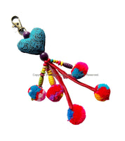 Handmade Ethnic Tribal Heart-Shaped Pom Pom Tassel - Decorative Bag Charm Key Ring Tassel - BK23B