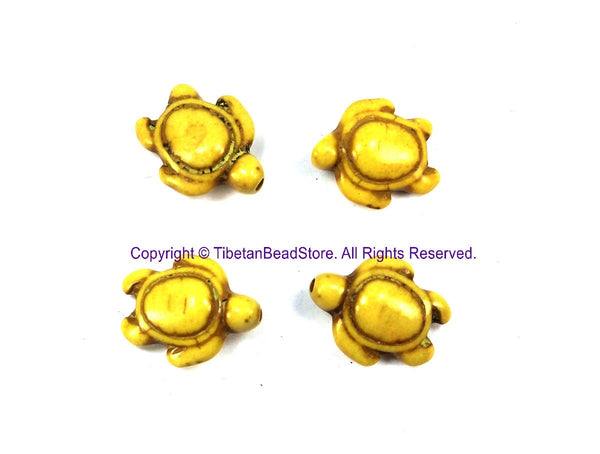 4 BEADS - Beige Howlite Carved Turtle Charm Beads - Swimming Turtle Bead Charms - Charms, Beads, Findings - Small Turtle Beads - B2742BG-4