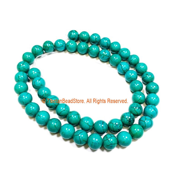 8mm Tibetan Turquoise Beads - 1 STRAND - Round Turquoise Beads - 15 Inches - Approx 50 Beads Per Strand - Jewelry Bead Supplies - GM108