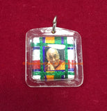 Encased H.H. the Dalai Lama portrait Amulet Pendant with Silk Cord Mandala Weaving - Nepal Tibetan Pendant Jewelry Supplies - WM7719B