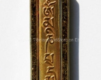 Tibetan Pendant - Om Mantra Pendant with Brass & Stone Inlay - WM419