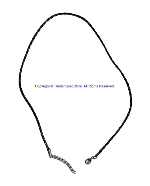 16'' Black Braided Leather Necklace Cord With Lobster Clasp with 1.5" Extension Chain - Chains & Findings - C42-1