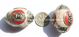 1 BEAD - LARGE Tibetan White Crackle Resin Bead with Auspicious Conch & Coral Inlay - LARGE Tibetan Focal Bead - B2045-1
