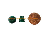Teal Green Inlaid Bone 3 Hole Guru Bead & Cap Set - Tibetan Guru Bead Supplies - Handmade - GB78B