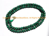 108 BEADS 10mm Tibetan Green Color Bone Mala Prayer Beads with Turquoise, Coral & Metal Inlays- Ethnic Tibetan Green Bone Mala Beads- PB148 - TibetanBeadStore