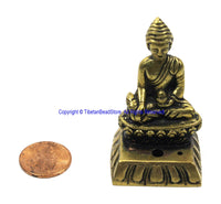 Small Buddha Statue with Incense Stick Holder Holes - 2" Brass Buddha Statue - HC47