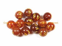 2 BEADS 10mm Tibetan "OM Mani" Mantra Etched Carnelian Color Quartz Beads- TibetanBeadStore Tibetan Beads, Pendants, Jewelry- B2948-2