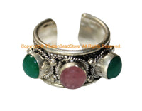 Tibetan Adjustable 3 Stone Ring - Handmade Ethnic Tibetan Ring Boho Ring Statement Ring Tibetan Jewelry- R345B