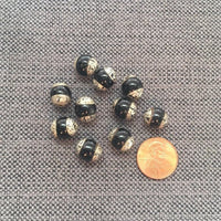 2 BEADS Tibetan Tribal Black Onyx Beads with Repousse Tibetan Silver Caps - 9mm-10mm Handmade Tibetan Beads - TibetanBeadStore - B3459-2