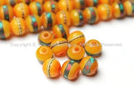 20 BEADS - Tibetan Amber Beads with Turquoise & Coral Inlays - LPB16S-20