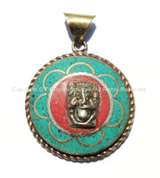 Ganesh Relief Pendant with Coral, Turquoise & Brass Inlays - Ganesh Ganesa Ganpati Ganesha - WM4070