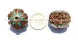 4 BEADS Tibetan Natural Rudraksha Seed Beads with Inlaid Caps- Ethnic Beads Nepal Beads Tibetan Beads TibetanBeadStore- B2085-4