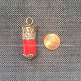 Ethnic Tribal Tibetan Coral Stick Pendant with Tibetan Silver Repousse Floral Repousse Caps - 16mm x 44mm - Red Coral Pendant - WM7445E