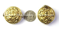 Repousse Carved Brass Auspicious Lotus Flower Detail Round Shape Tibetan Bead - Unique Ethnic Focal Nepal Tibetan Beads - B2421