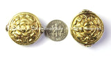 Repousse Carved Brass Auspicious Lotus Flower Detail Round Shape Tibetan Bead - Unique Ethnic Focal Nepal Tibetan Beads - B2421