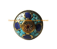 Beautiful Handmade Tibetan Statement Ring with Turquoise, Lapis & Coral Inlays - Ethnic Chunky Inlay Ring - R344