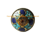 Beautiful Handmade Tibetan Statement Ring with Turquoise, Lapis & Coral Inlays - Ethnic Chunky Inlay Ring - R344