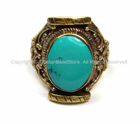 Tibetan Turquoise Brass Ring (SIZE 10.25) Ethnic Ring Tribal Boho Ring Nepal Tibet Ring Statement Ring TibetanBeadStore Jewelry- R129-10.25