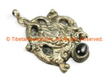 Ethnic Tribal Antique Look Repousse Tibetan Dragon Pendant with Onyx Inlay - TibetanBeadStore - Handmade - Unisex Jewelry - WM7235
