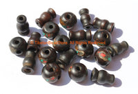 10 SETS - Inlaid Dark Bone Tibetan Guru Bead Sets - Tibetan Black Bone Guru Beads & Caps - Mala Making Supply - GB15-10